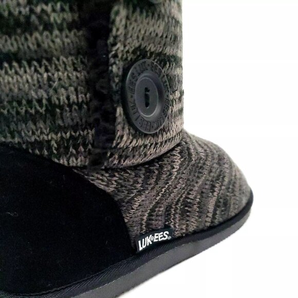 MUK LUKS Liza Knit Buttoned Oxford Ebony Marble Winter Boots Women's Size 8 - Picture 9 of 12
